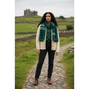 Inis Crafts Irish Merino Wool Cardigan Medium Cable Knit Fisherman Sweater